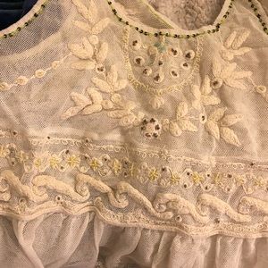 FP embroidered beaded sequined mesh peplum tank